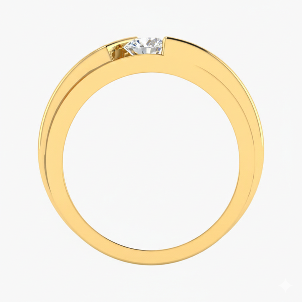 Gold ring with a diamond on a white background