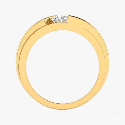 Gold ring with a diamond on a white background