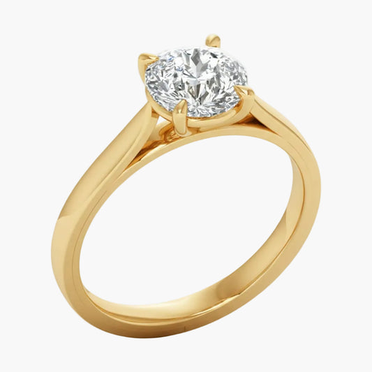 Gold ring with a diamond on a white background