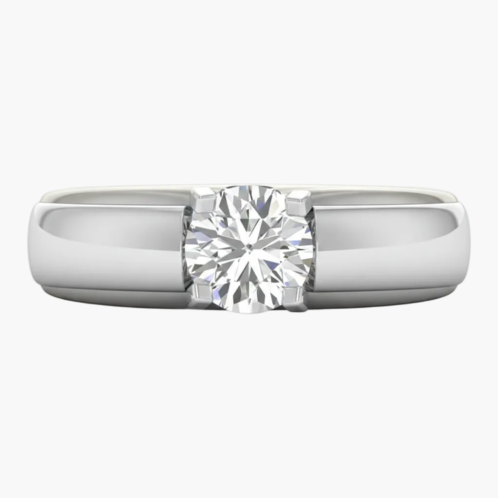 Silver ring with a diamond on a white background