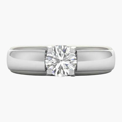 Silver ring with a diamond on a white background