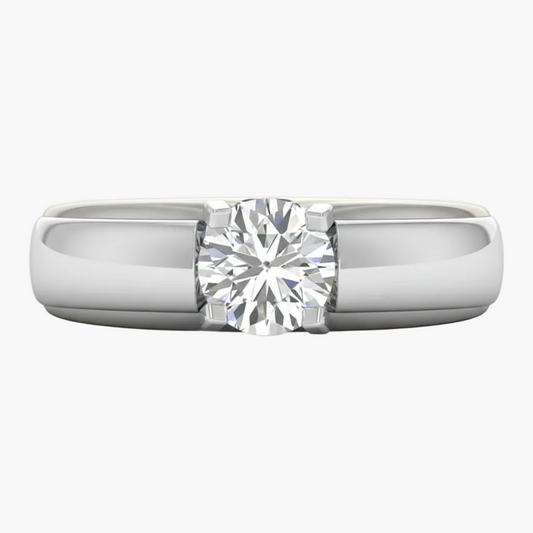 Silver ring with a diamond on a white background