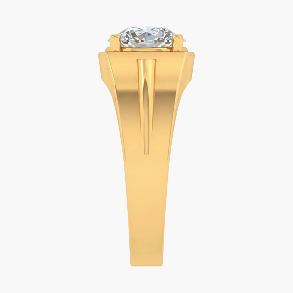 Gold ring with a diamond on a white background