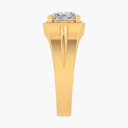 Gold ring with a diamond on a white background