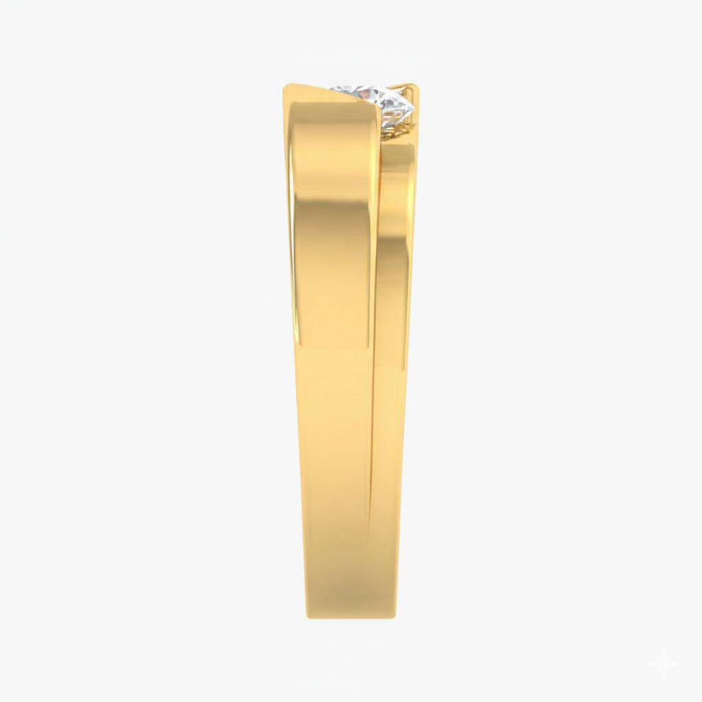 Gold ring with a diamond on a white background