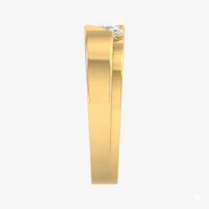 Gold ring with a diamond on a white background