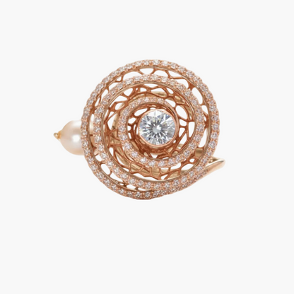 Rose gold ring with diamond center on a white background