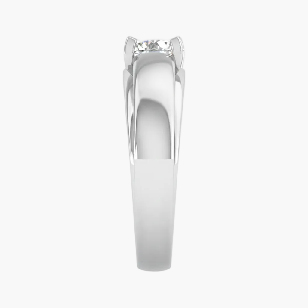 Silver ring with a diamond on a white background