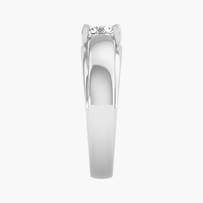 Silver ring with a diamond on a white background