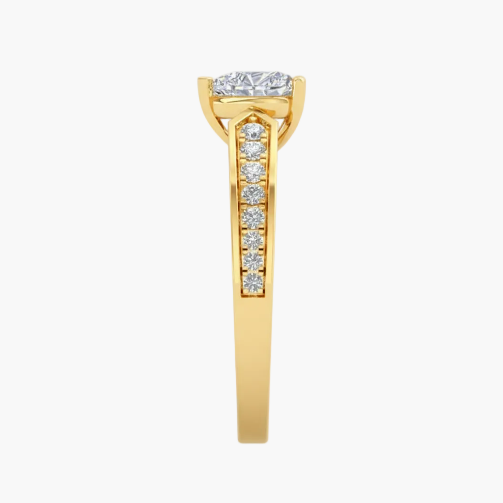 Gold ring with a diamond on a white background