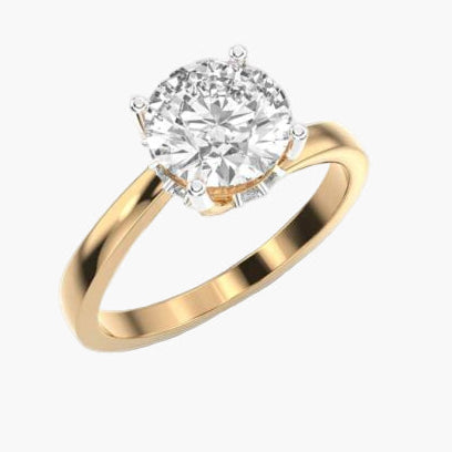 Gold ring with a large diamond on a white background
