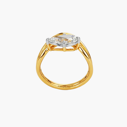 Gold ring with a diamond on a white background