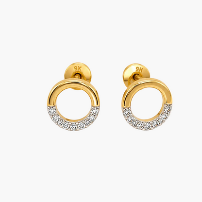 Modern Half-Pavé Open Circle Stud Earrings