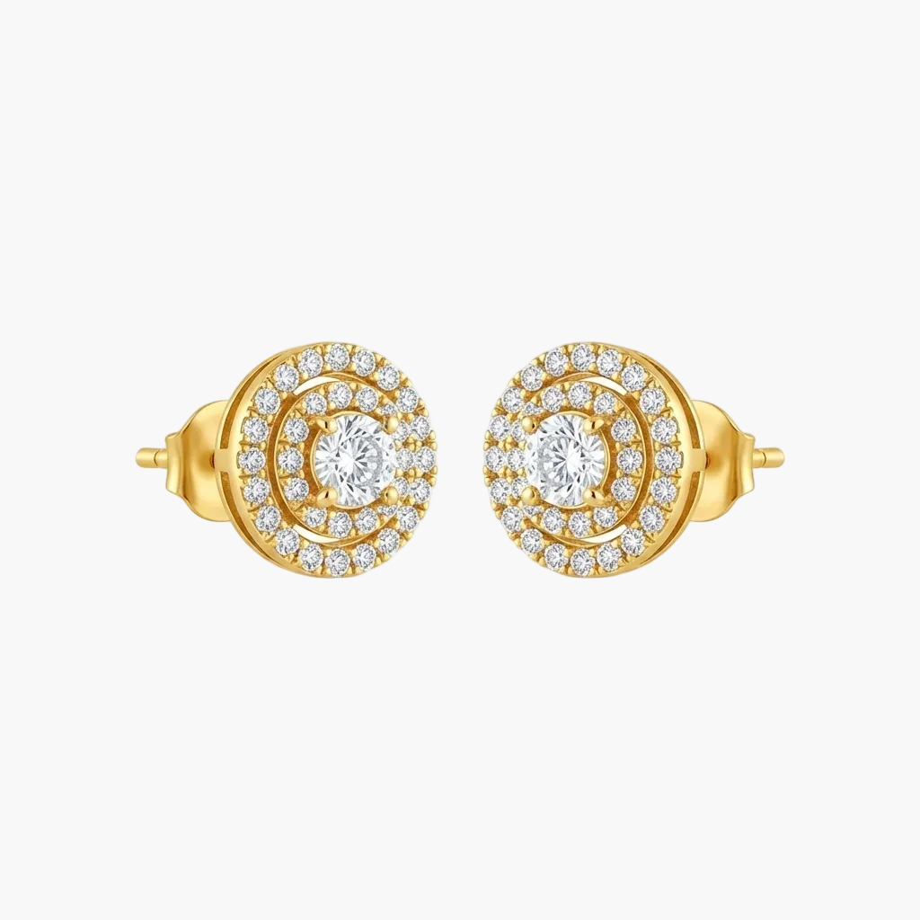 Stunning Double-Halo Round Diamond Stud Earrings