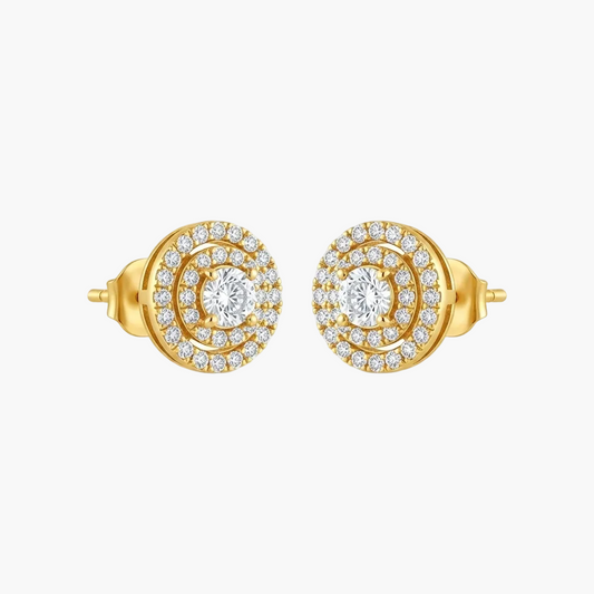 Stunning Double-Halo Round Diamond Stud Earrings