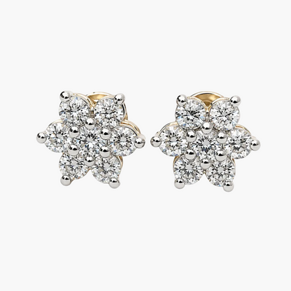 Cluster Flower Design Diamond Earrings