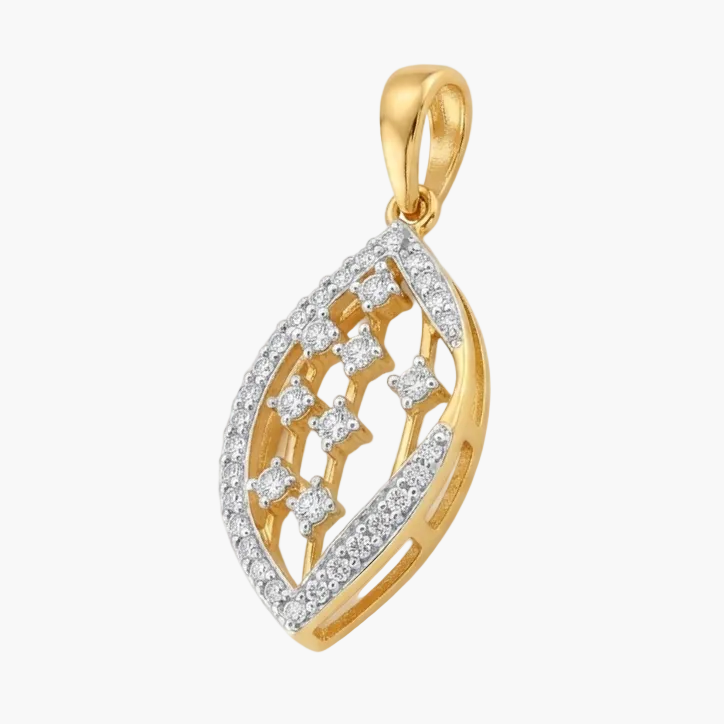 Geometric Two-Tone Pave Leaf Diamond Pendant