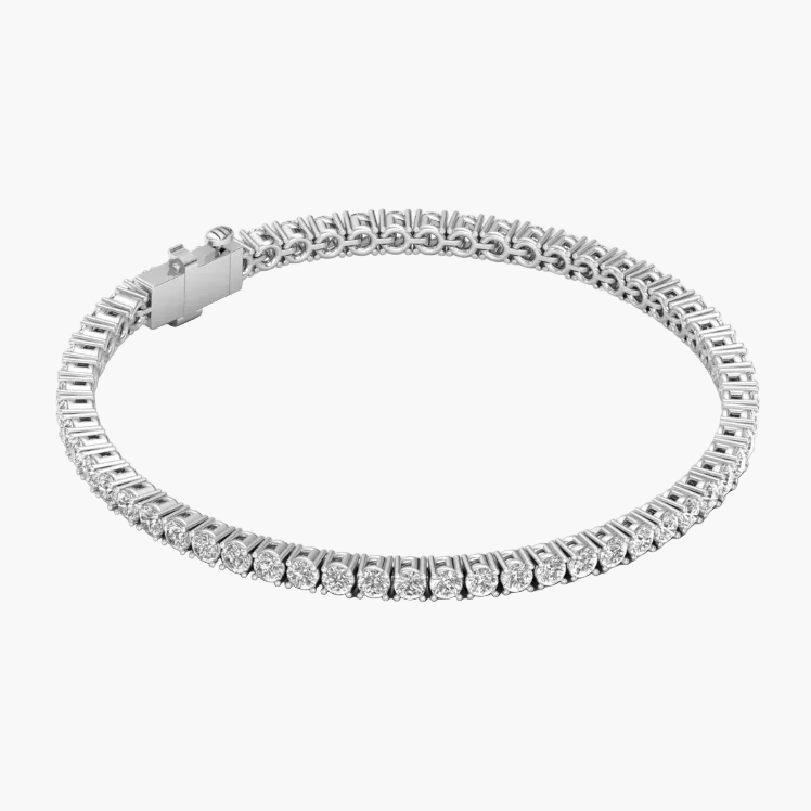 Diamond bracelet on a white background with product details overlay.