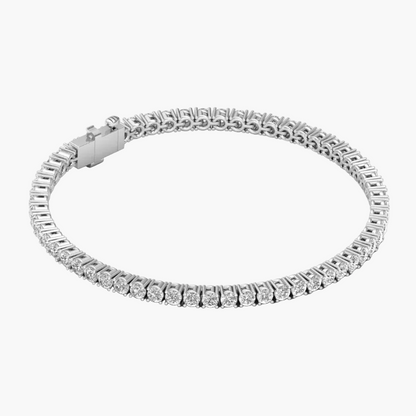 Diamond bracelet on a white background with product details overlay.