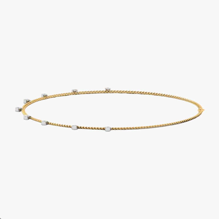 Gold necklace with small beads on a white background, branded 'Green Lab'.
