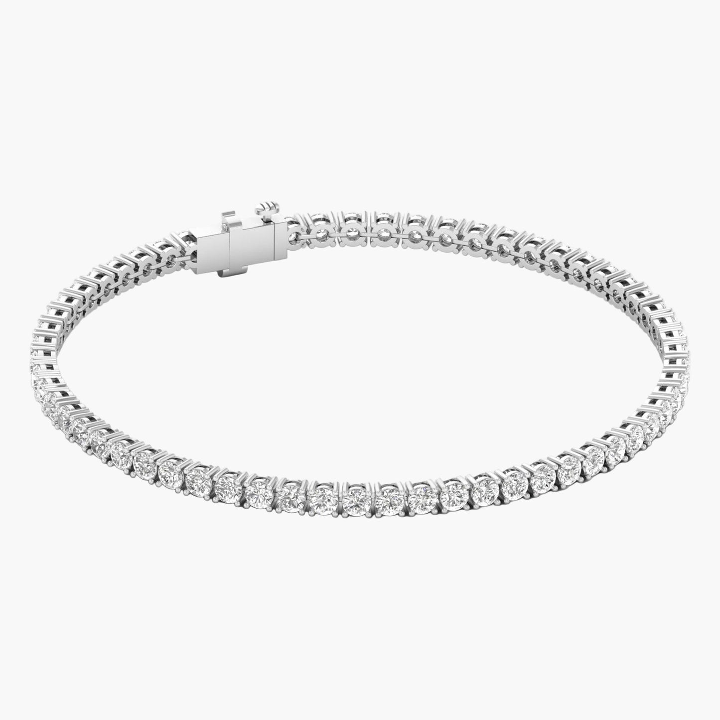 Silver bracelet with diamond accents on a white background
