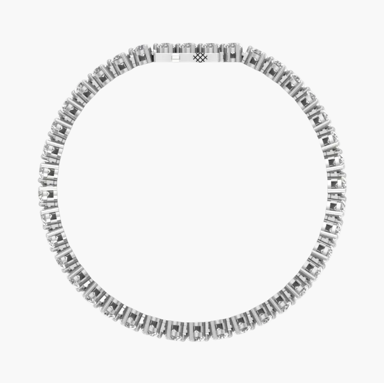Silver bracelet with clear stones on a white background, branded 'Green Lab'.