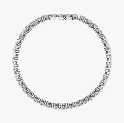 Silver bracelet with clear stones on a white background, branded 'Green Lab'.