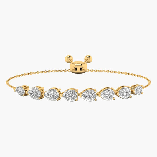 Gold bracelet with heart-shaped diamonds on a white background