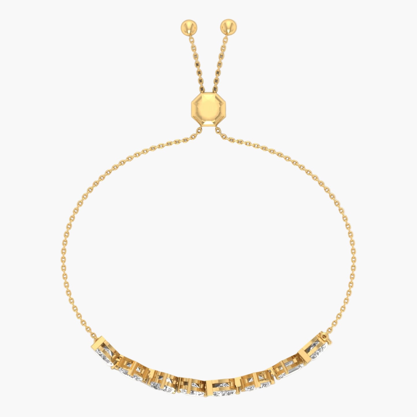 Gold bracelet with small diamonds on a white background