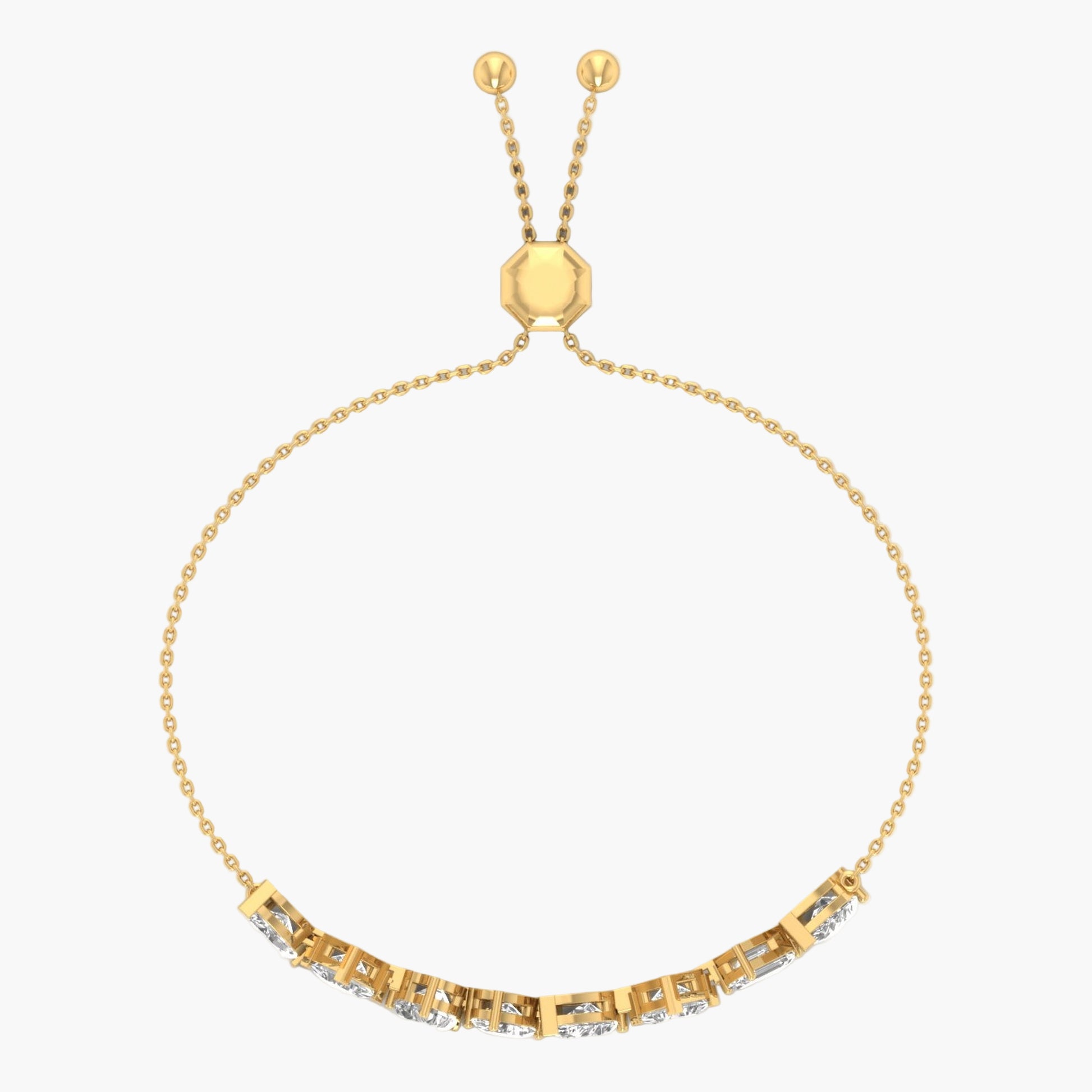 Gold bracelet with small diamonds on a white background