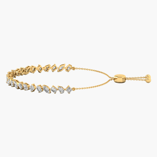 Gold bracelet with diamond accents on a white background