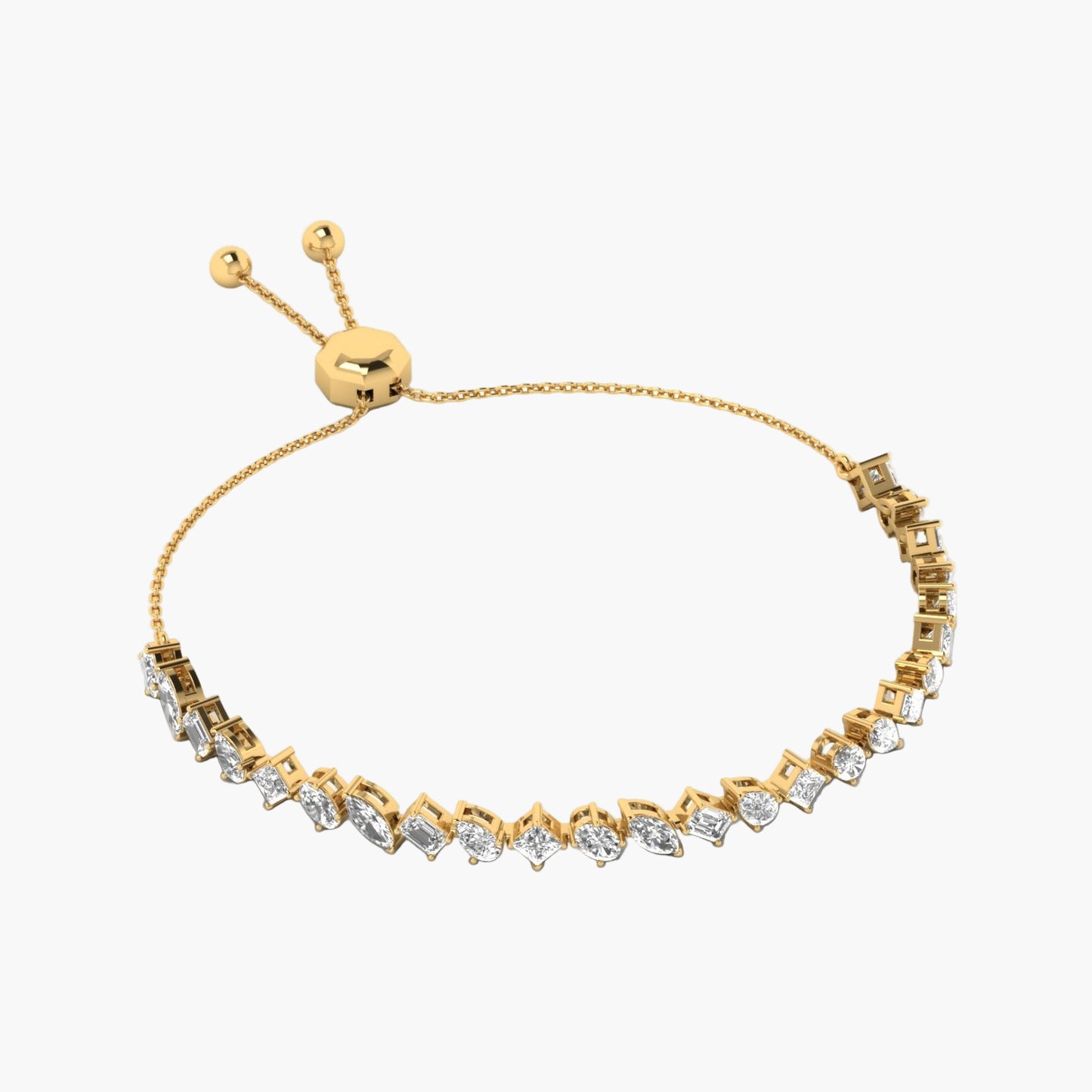 Gold bracelet with diamond accents on a white background