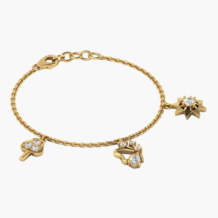 Gold bracelet with charms on a white background, featuring the brand 'Green Lab'.