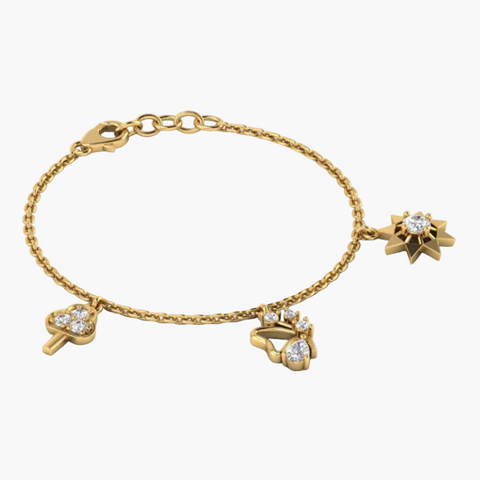 Gold bracelet with charms on a white background, featuring the brand 'Green Lab'.