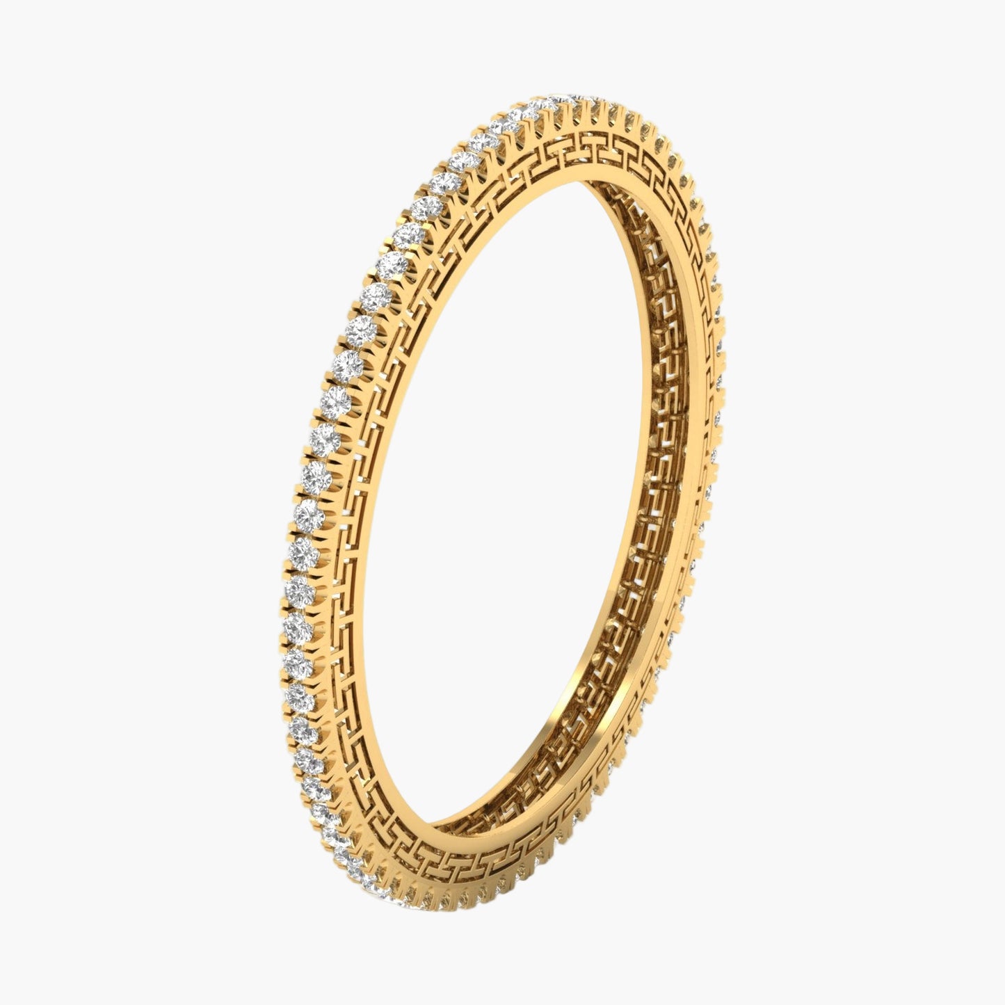 Gold ring with diamond accents on a white background