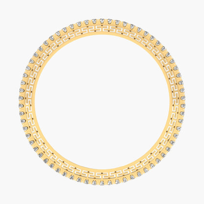 Gold ring with diamond accents on a white background