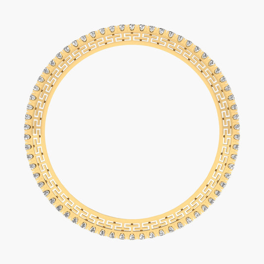 Gold ring with diamond accents on a white background