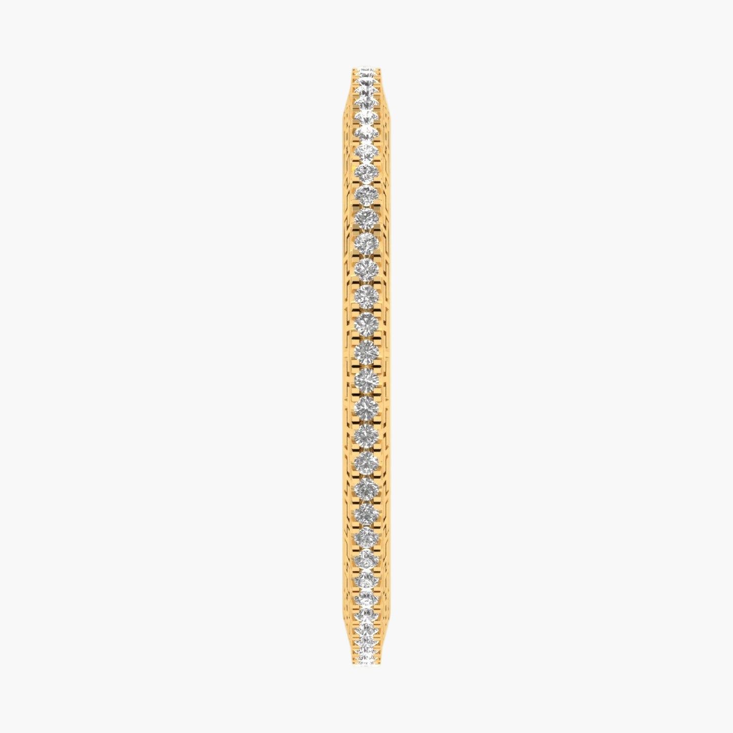 Gold earring with embedded diamonds on a white background