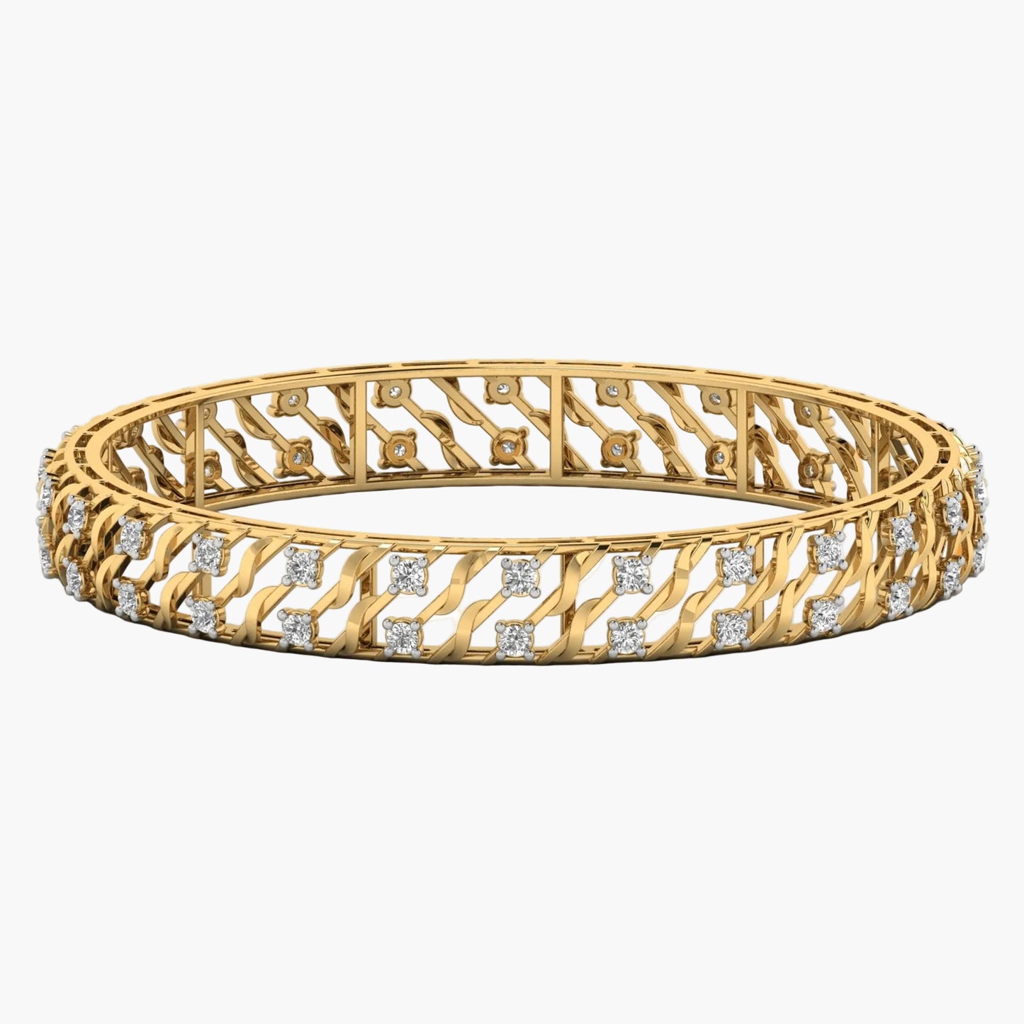 Gold bracelet with diamond accents on a white background