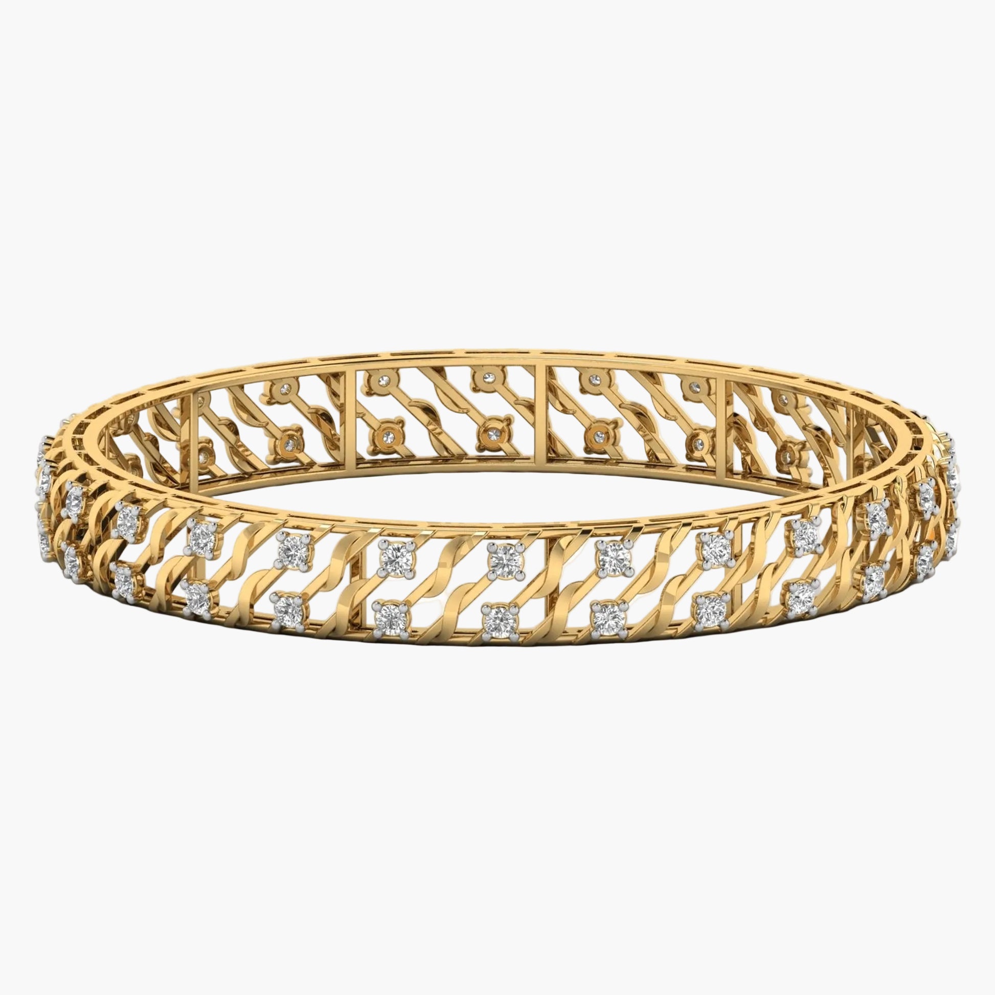 Gold bracelet with diamond accents on a white background