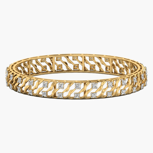 Gold bracelet with diamond accents on a white background
