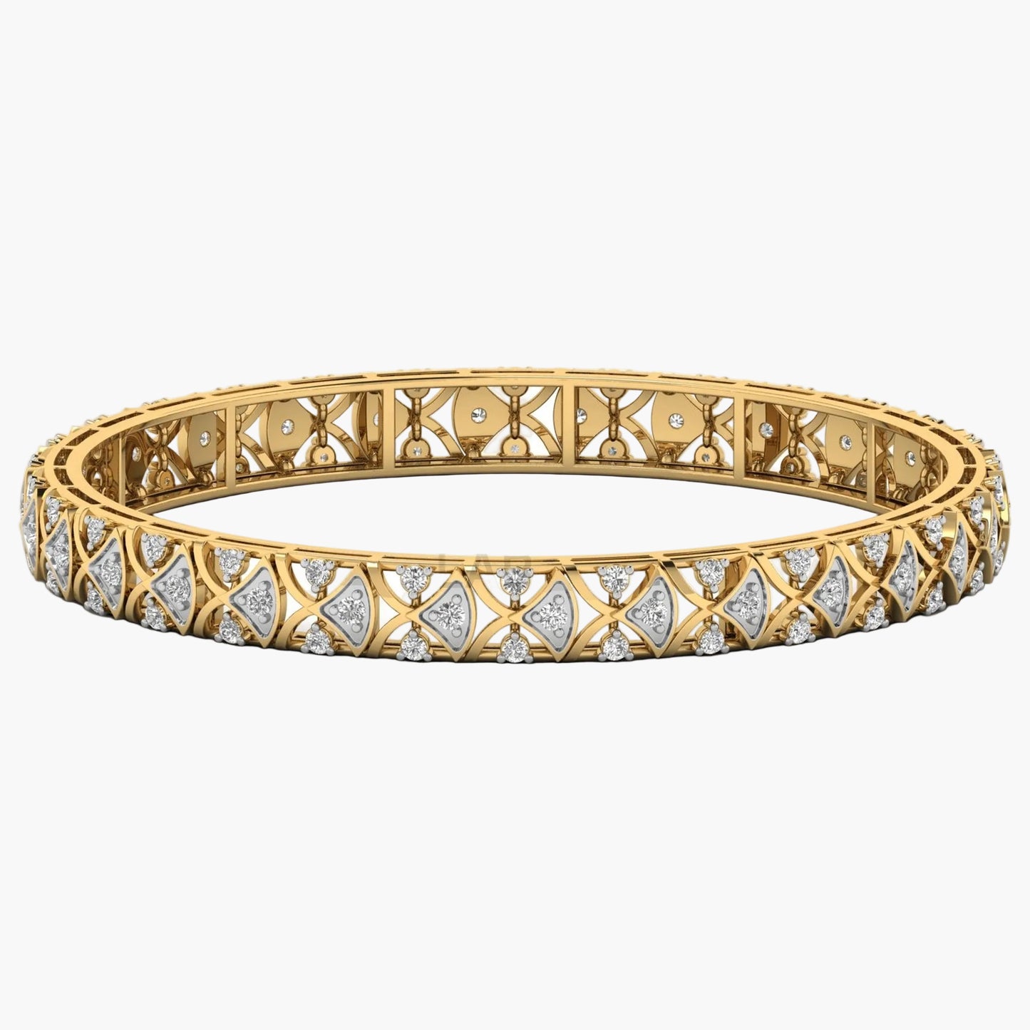 Gold bracelet with diamond accents on a white background