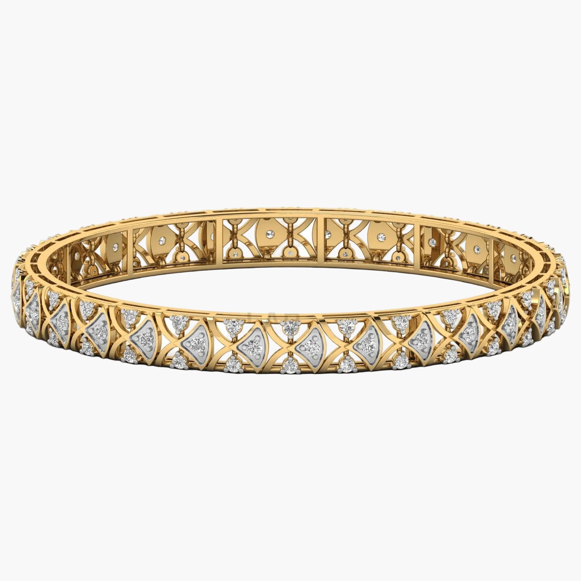 Gold bracelet with diamond accents on a white background