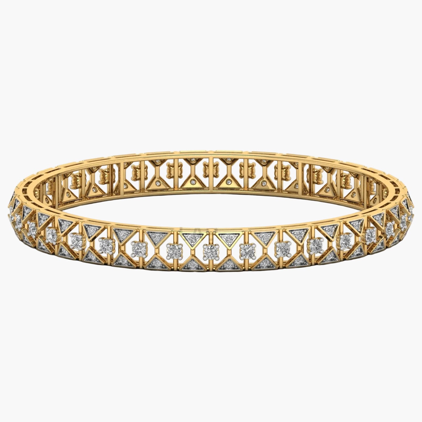 Gold bracelet with diamond accents on a white background