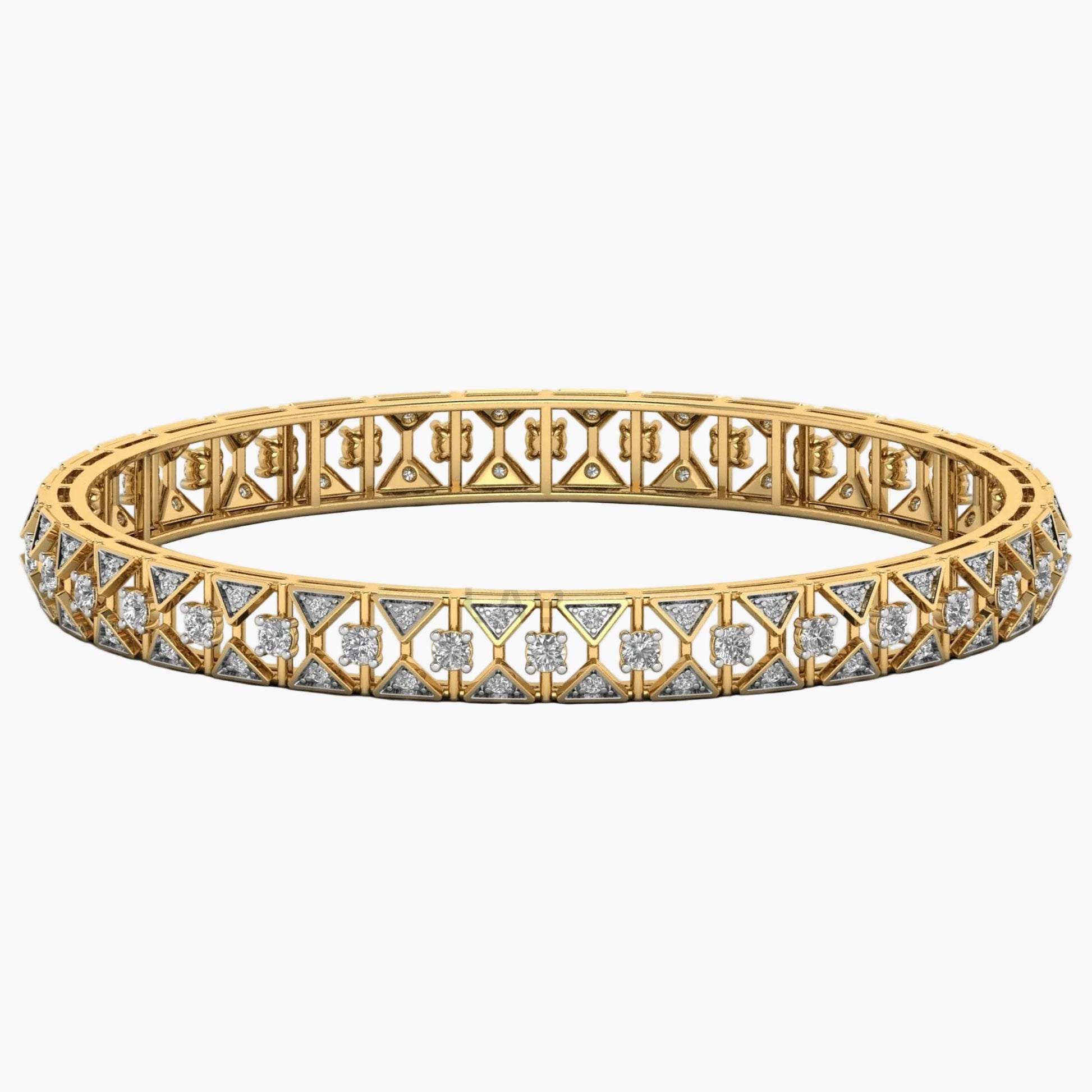 Gold bracelet with diamond accents on a white background
