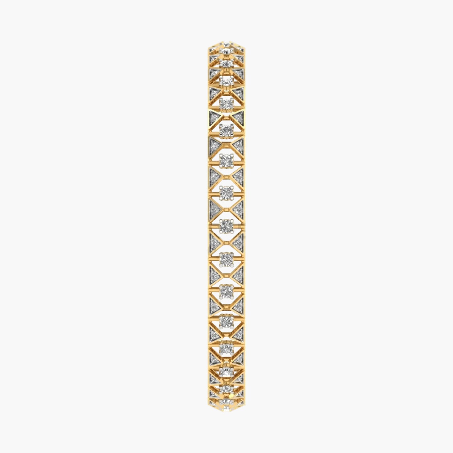 Gold and silver bracelet with diamond accents on a white background