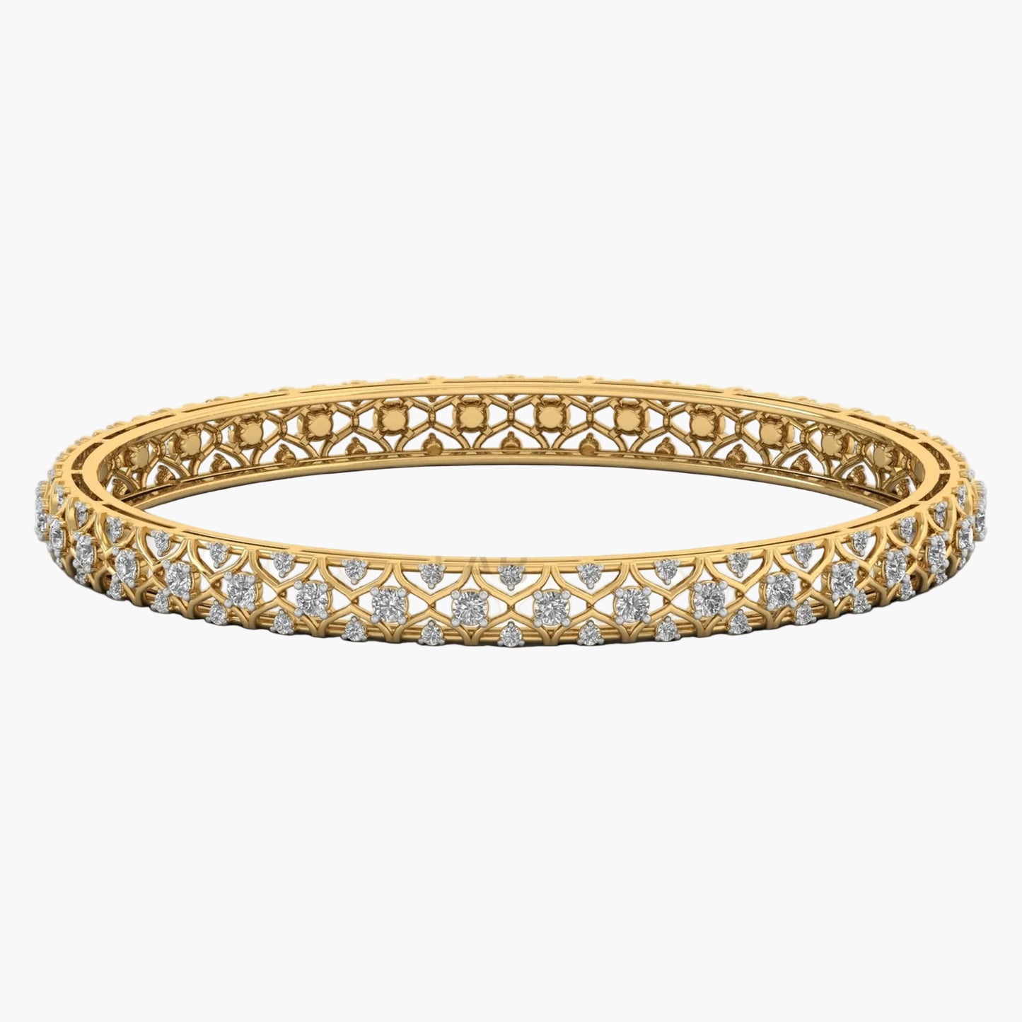 Gold bracelet with diamond accents on a white background