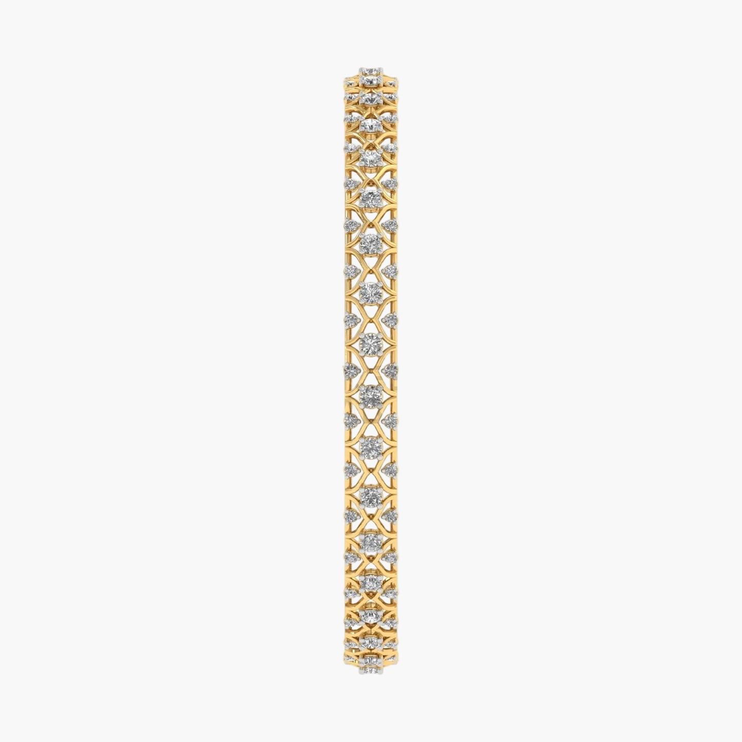 Gold bracelet with diamond accents on a white background