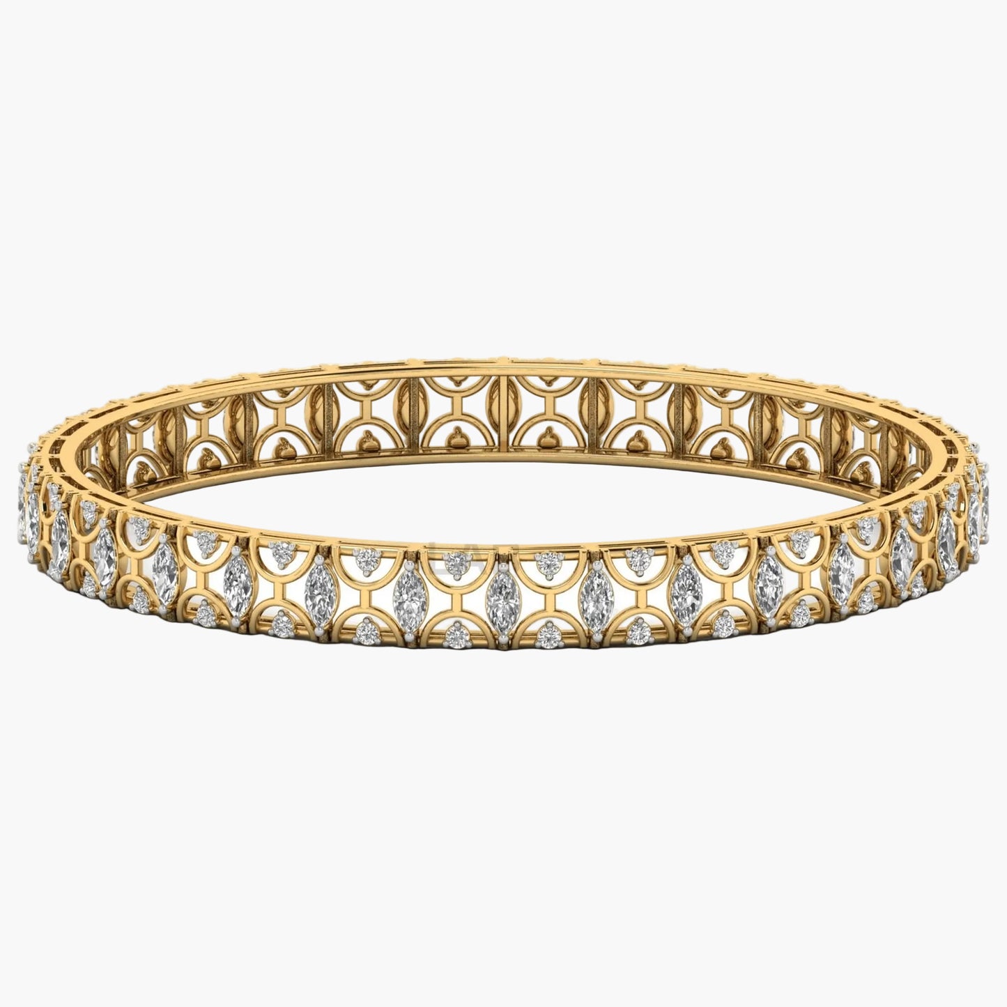 Gold bracelet with diamond accents on a white background