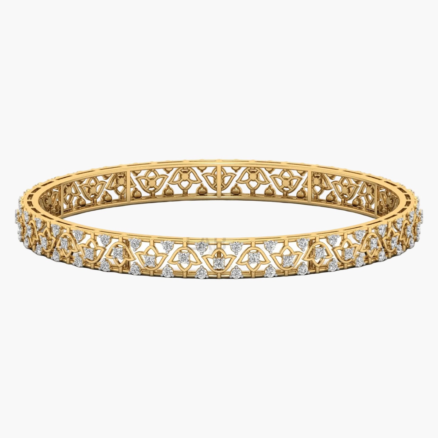 Gold bracelet with diamond accents on a white background